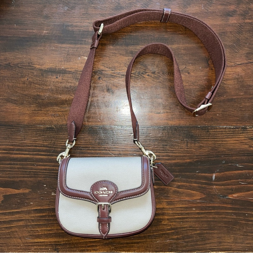 Coach Mini Amelia Saddle Beige and Brown Crossbody Chic Feminine Style